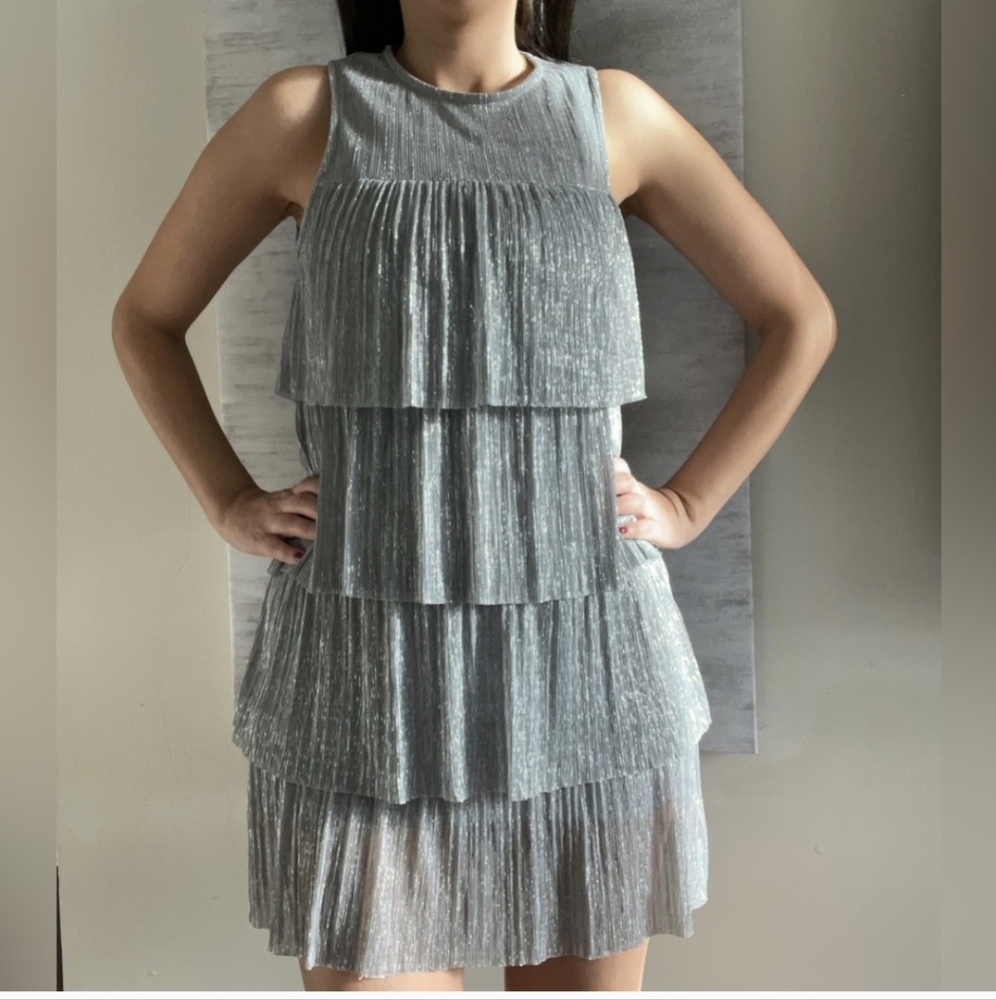 Zara Silver Tiered Mini Dress